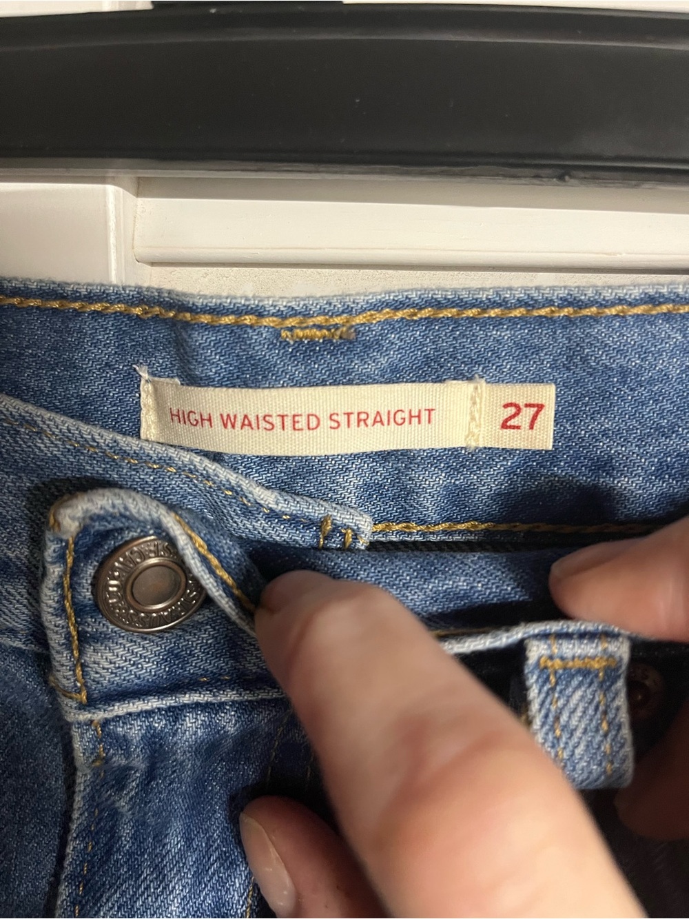 Levi's High-Rise Distressed Straight Jeans - Blue - Picture 3 of 8